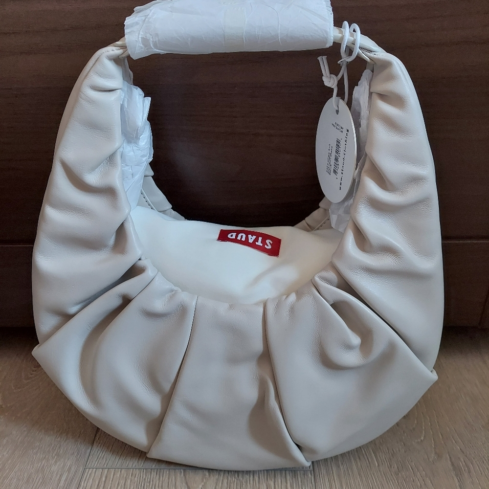 Staud Leather Soft Moon Cream bag